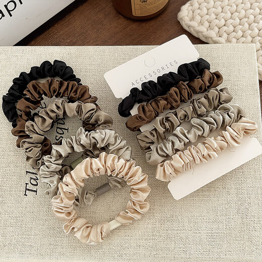 Ze Yuhan's high-end imitation silk hair tie, simple imitation silk headband, solid color small intestine ring rubber band, high elasticity and durable hair accessories, silk hair tie, 2 pack, mixed color