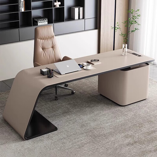 Miyou paint desk simple modern boss desk and chair combination manager desk president L-shaped desk executive desk 2.4*0.4*2.0 meters filing cabinet (without lights)