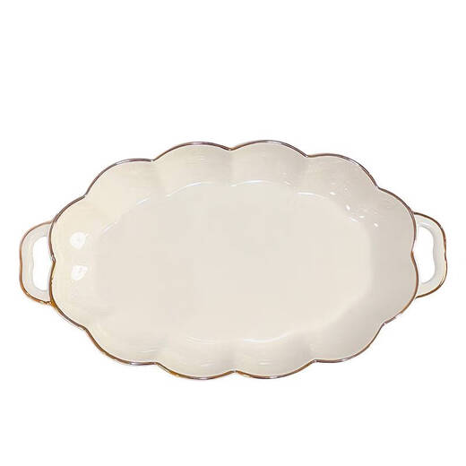 
Yusen Memories Light Luxury Plate Household Dish Plate Ceramic Steamed Fish Plate Bowls Tableware Set Underglaze Color Cream Style Gold-painted Plate 8.25 inches 4 packs 1391 Underglaze Color