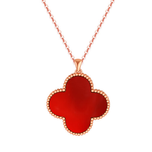 Man Fuxiang 18K gold four-leaf clover necklace color gold rose gold pendant gold clavicle chain Chinese Valentine's Day birthday gift for women 18K gold four-leaf clover red agate necklace