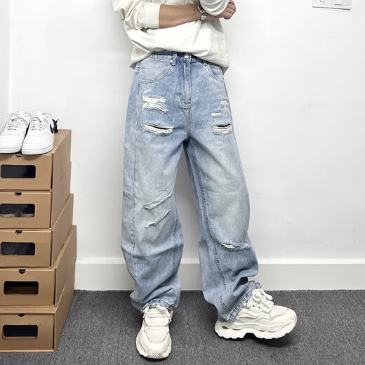 Smyslenny leichte Luxus neue Marke Spring- und Sommer Hellblau Temperament zerrissene Jeans Persönlichkeit Gerade nostalgische Retro-Design hellblau_h3893 s _105-125jin [Jin ist gleich 0,5 kg]