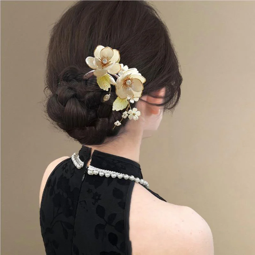 Joy of Two Worlds White Magnolia U-shaped Hairpin Hair Accessories Women's 2025 New High-end New Chinese Style Chinese Style High-End Cheongsam Hairpin White Magnolia Flower U-shaped Hairpin