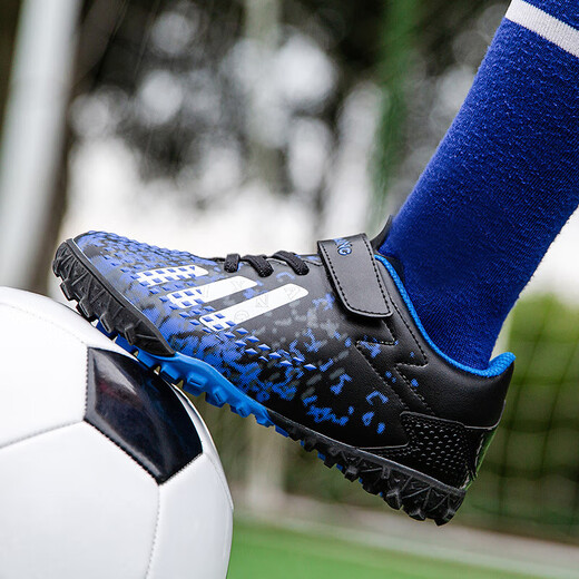 
2025 new children's football shoes Velcro without lace-up broken nails Outdoor sports football shoes for boys and girls 6199-Black and Blue 30