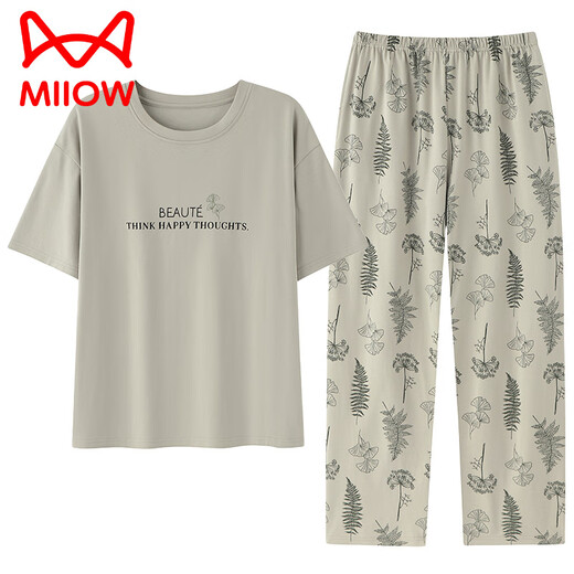 猫人（MiiOW）2025年新款睡衣女士夏季纯棉短袖长裤可外穿休闲品牌家居服套装 YZT9719 L 【建议100-120斤穿】