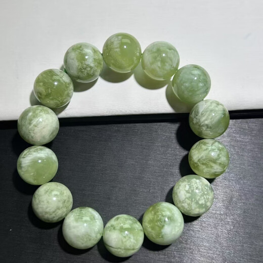 CAOX岫玉青提奶盖手串绿色青提奶盖岫岩玉手链青提岫玉手串金黄色岫玉 QT12131 珠径约12mm 17cm