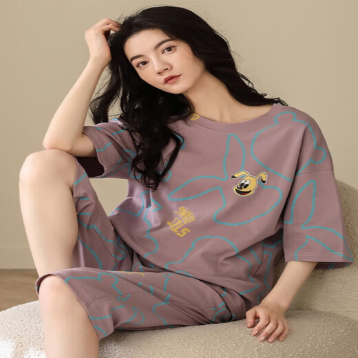 Jinrenchu ​​pajamas for women in summer pure cotton short-sleeved cropped pants dots can be worn outside for women's home clothing set 9856 Single size M code recommended for 80-100Jin [Jin equals 0.5 kg]