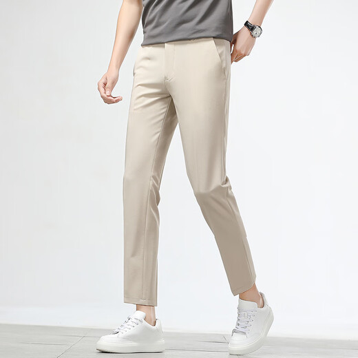 JEEP SPIRIT casual trousers for men slim straight cut pants khaki pants summer thin stretch men's pants 2025 new style khaki 9921-summer thin style 29 (suitable for about 50-55kg)