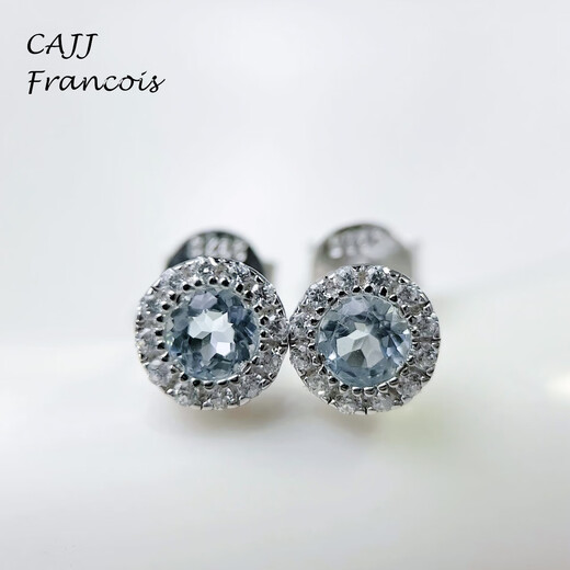 CAJJ Francois 0.45 carat aquamarine stud earrings 925 silver classic surround daily wear natural colored gem aquamarine stud earrings