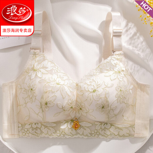 浪莎（LangSha）内衣女薄款透气刺绣胸罩性感小胸厚款无钢圈收副乳防下垂聚拢文胸 肤色 70A 32 厚款