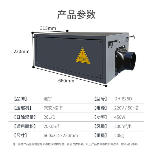 糜鸿（MIEHONE）德国进口品质防腐蚀管道除湿机家用商用吊顶车间工业抽湿中央壁挂式中央地下室 26L/天 DH-826D