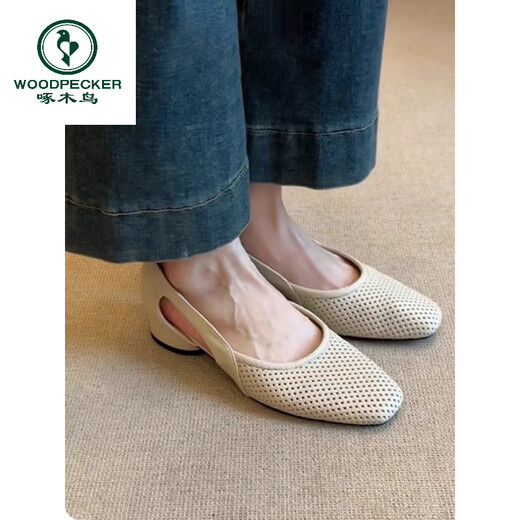 Marca de carpintería sandalias francesas de piel de oveja súper suave para mujeres 2025 Nuevos zapatos de agujero hueco transpirable Retro Mary Jane Fashion Off White 38