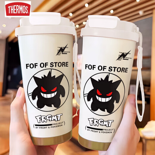 
THERMOS Creative Geng Gui Thermos Cup Large Capacity Straw Water Cup Portable Double Drinking Coffee Cup New Model High-Precision for Men and Women BXAB13794 Ghost + with Lanyard Ceramic Inner Bottom