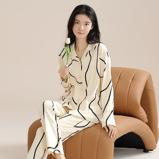 Yalu pajamas for women in spring and autumn pure cotton long sleeve simple casual lapel cardigan autumn pure cotton home clothing set PLD-Y1137 9226 M [recommended 80-100Jin [Jin equals 0.5 kg] wear]