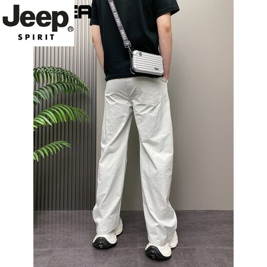 Jeep Spirit Pantalones de alta gama American Men's Summer Fino de moda Harema suelto Pantalones para hombres jóvenes Pantalones rectos de pierna ancha New Gray L sugiere 125-140Jin [Jin equivale a 0.5 kg]