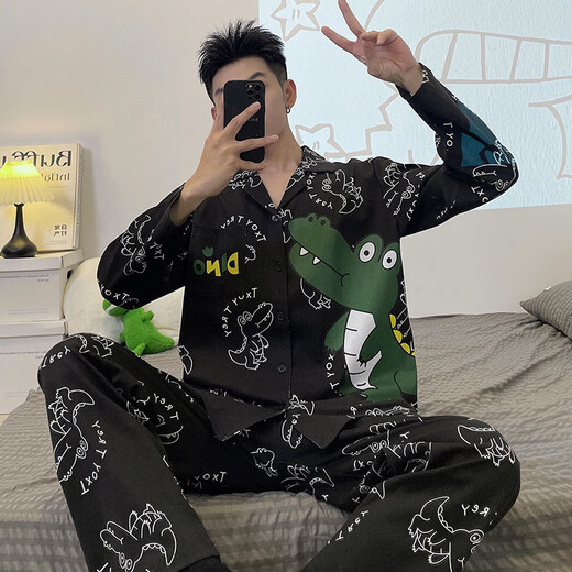 UKUHPK男睡衣长袖裤春秋季薄款学生卡通青少男士男式加大码家居服套装 9922男款 M 标准(高165\100斤)