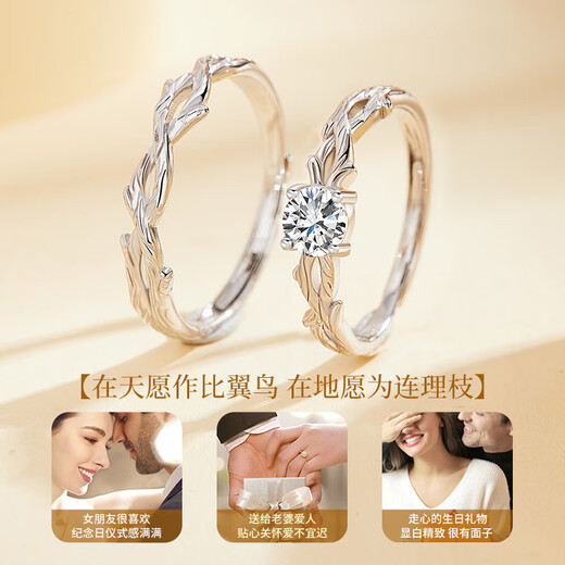 Chinese gold and silver branches with branches and solid silver rings for male and female couples to express love and proposal, birthday gifts for girlfriends and wives for their anniversary, silver and branches with solid silver rings
