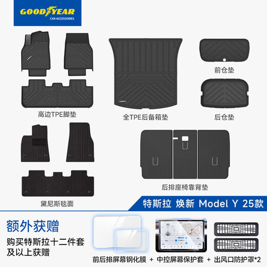 Goodyear tpe car floor mats are suitable for Tesla's new Model Y replacement accessories TPE floor mats Dainis 12-piece set