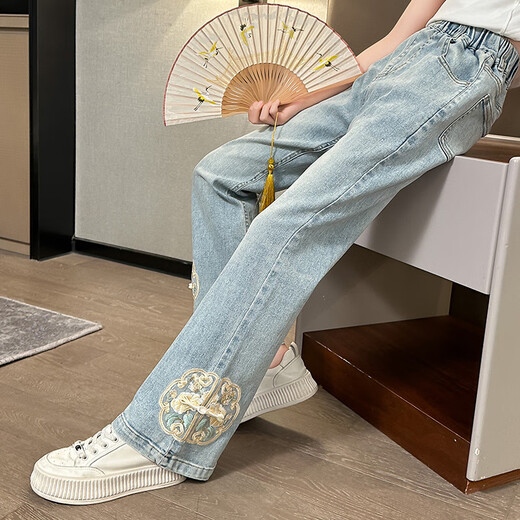 Harrow Little Yellow Duck Hal.duck Girls Jeans Spring и Summer Thin Style 2025 Новый детские брюки в китайском стиле Большой детские брюки весна и осенний светло-голубой 679 [летний стиль] 120 см