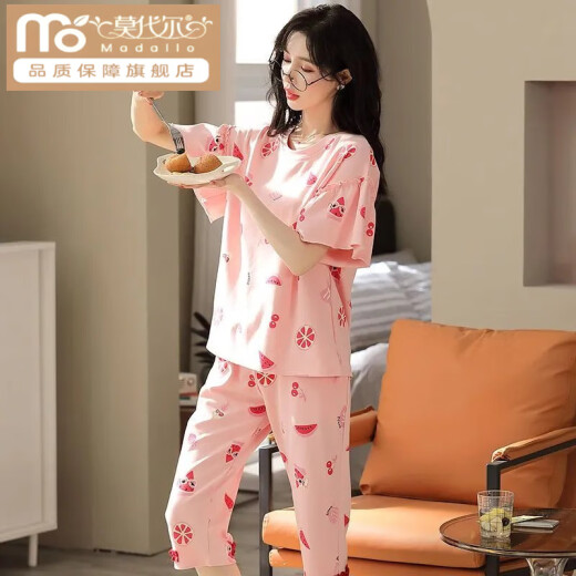 莫代尔棉质睡衣女夏季薄款短袖七分裤套装宽松大码韩版休闲可外穿家居服 1105# M 建议80-100斤