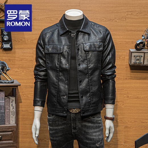 ROMON Brown PU Leather Men's Jacket Autumn and Winter Slim Leather Jacket 2026 New Trendy Casual Lapel Motorcycle Top Brown 2XL