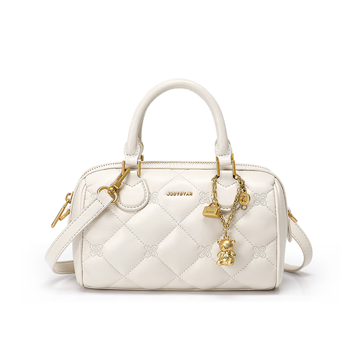 JUST STAR Waffle Boston Bag Women's 2025 New Handbag Light Luxury One-Shoulder Crossbody Bag Commuter Pillow Bag Cream White Fashion High-end Brand Birthday Gift Women