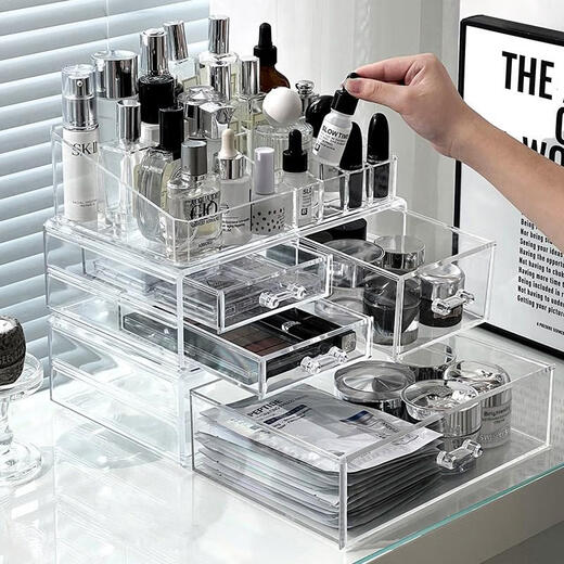 Caja de almacenamiento de productos de tigre sranqi Caja de escritorio Cajón de escritorio Costante transparente Coserante Tienda de cuidado de la piel* Top grande extraíble + Two-bomba-SF9249