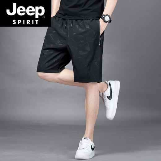 JEEP SPIRIT五分裤男士夏季冰丝薄款速干透气休闲宽松加大码运动短裤沙滩裤子 7029黑色 M 80-100斤
