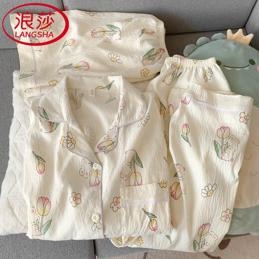 Le nouveau pyjamas de Langsha pour les femmes en été en été pur coton court à manche jade jade gui de style chien en trois pièces d'été yunduo cotton-j9901 # jeu de chiot paradis
