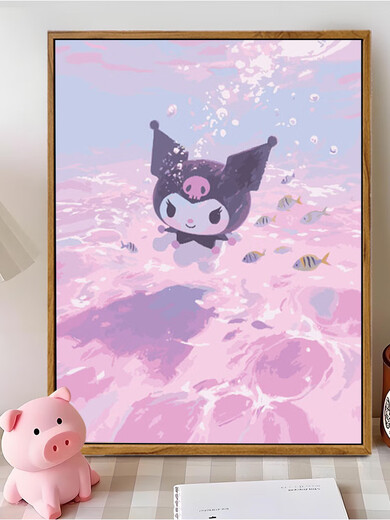 Sweet Miaomiao Summer Swimming Pool Sanrio Kulomi IY Digital Oil Painting Hand-painted Filled Colored Cartoon Acrylic Decorative Painting LL16787 Acrylic Painting + Professional Oil Canvas + Multiple Professional Paintings