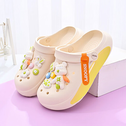 SNOOPY史努比童鞋儿童洞洞鞋男女童卡通凉拖鞋外穿可爱沙滩鞋4977米黄35
