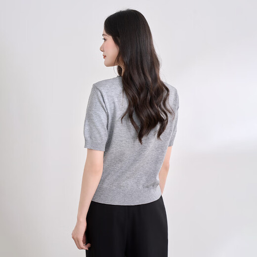 Xiyu Sweater delgado de manga corta para mujeres 2025 Summeres nuevos gatitos bordados Séteres cortos grises S (155)