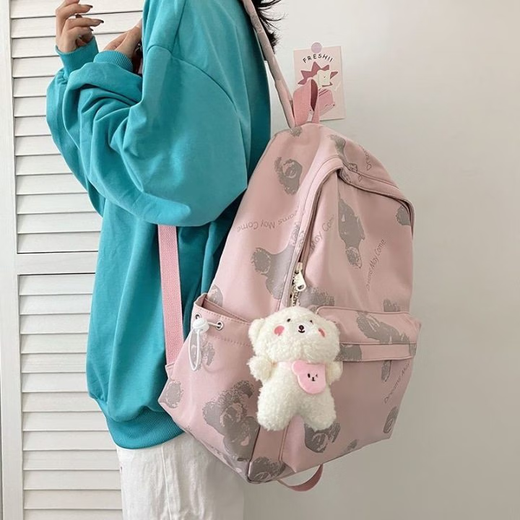 回力书包初中女生高中学生背包小学生大学生旅行百搭双肩包大容量轻便 米白色【无挂件】