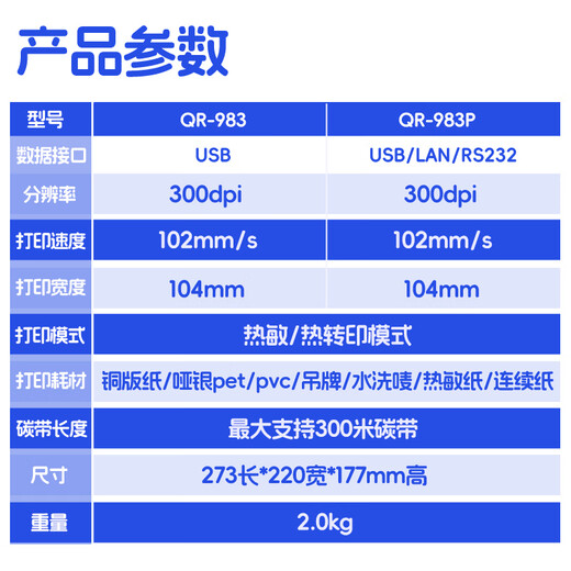 
BTPRINT Qirui QR-983/983P barcode label printer self-adhesive QR code fixed asset tag certificate price tag washing label carbon tape thermal transfer printer QR983 [Ultra-clear 300 points][Single U]