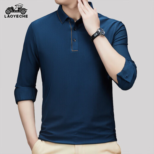 老爷车长袖t恤男士2024秋冬新款中年翻领爸爸装休闲打底Polo衫男 cq3886灰绿 10XL 10590-110斤