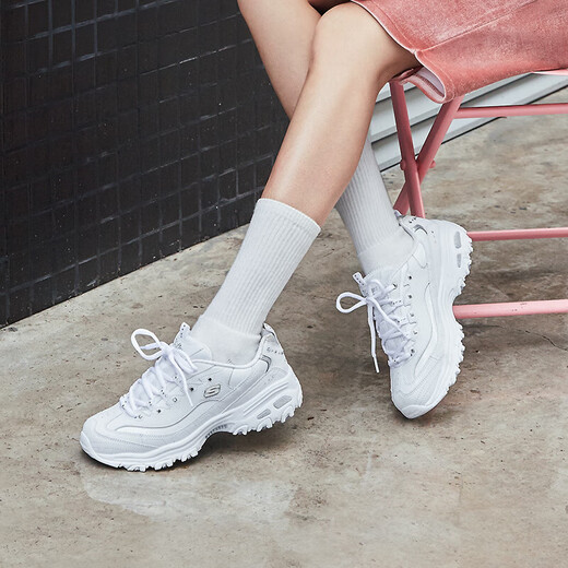 斯凯奇（Skechers）女鞋25熊猫鞋厚底增高时尚白色老爹鞋女鞋小白鞋11979 11979-WSL白色 35