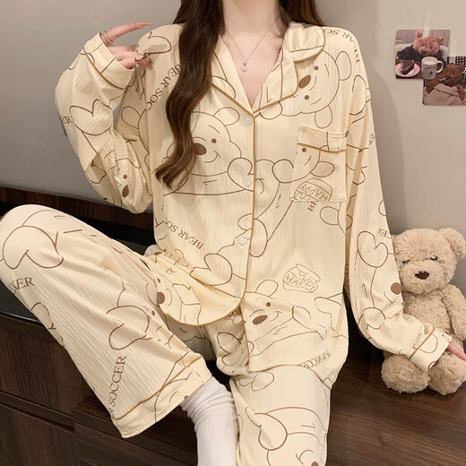 
Catman MiiOW Gentle Style Girl Love Cardigan Pajamas Can be worn outside in spring new wrinkled cloth home clothes long-sleeved suit KK3527# M [Suggested 80-100Jin [Jin equals 0.5 kg]]