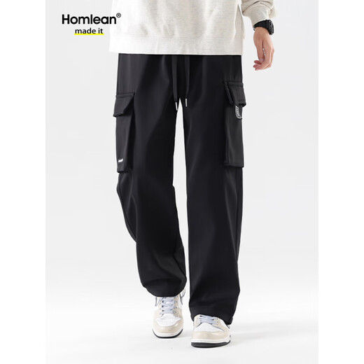 Homlean美式工装裤男春夏防风潮流机能风直筒休闲长裤子2350黑色XL