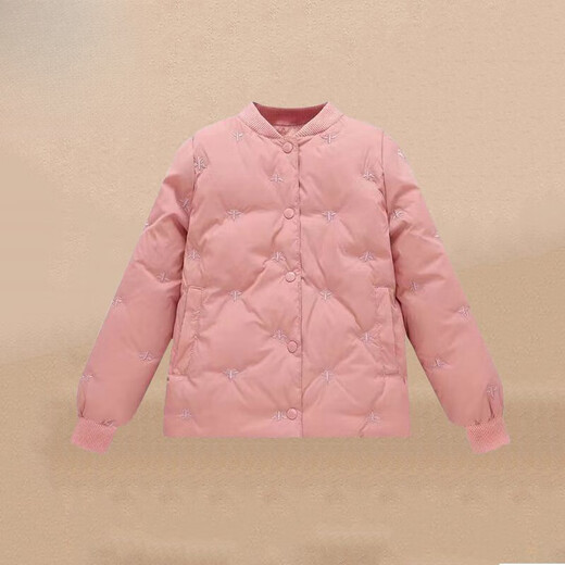 Warm winter duck duck children's down pants for boys and girls 2025 new inner wear casual down warm pants for middle and large children Pink bee belly protection high waist suit 150