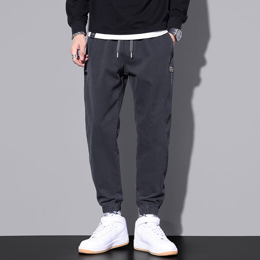 Playboy (PLAYBOY) summer thin casual pants for men American fashion brand foot work pants 2025 new loose gray sports pants 9859 black + 9859 gray M