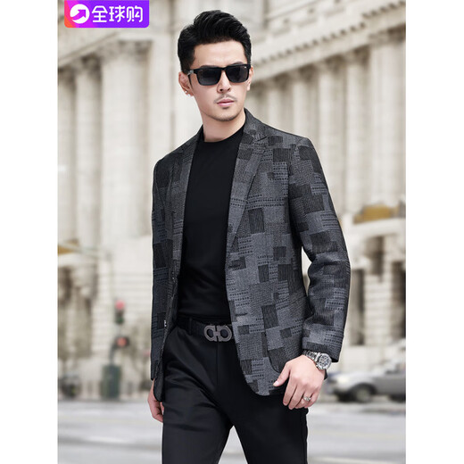 BOSS genuine leather suit jacket for men in autumn and winter high-end yuppie casual suit top men's cowhide single suit plaid M 170