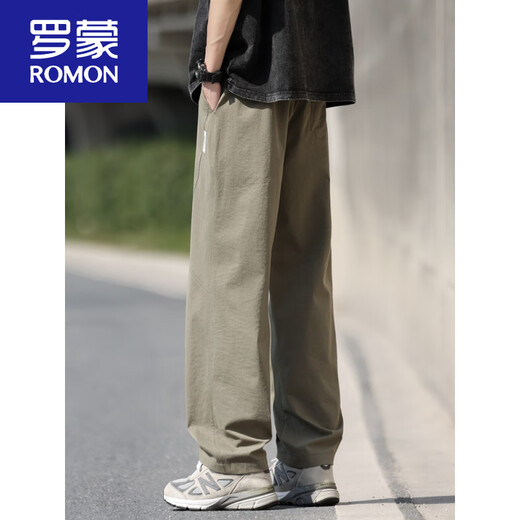 Romon Herrenhosen Sommer Neue amerikanische trendige Hose mit geradlinigem Bein Militär grün dünn atmungsaktiv
