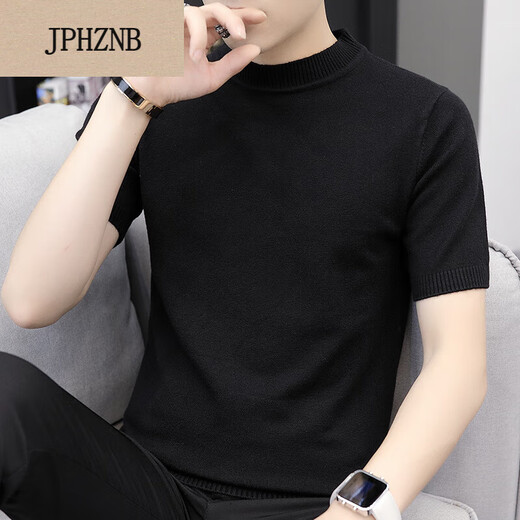 JPHZNB thin sweater men's autumn and winter short-sleeved T-shirt men's round neck half-sleeved knitted solid color slim sweater knitted sweater in summer q9913 light gray 2XL