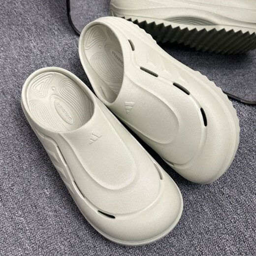 
Adidas slippers men's shoes women's shoes 2025 summer new sports hole mules thick-soled slippers casual bag-toe sandals JR9274 light gray green 36.5