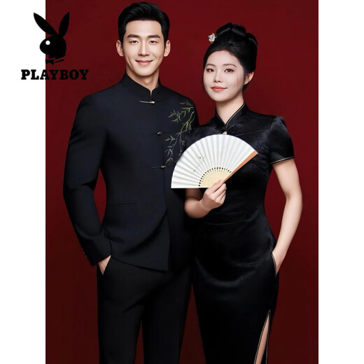 Playboy (PLAYBOY) New Chinese style national style suit suit for young adult ceremony groom style engagement stand collar tunic suit thin men's new Chinese style jacket high quality upgraded style M (recommended weight 100-120 Jin Jin equals 0.5 kg)