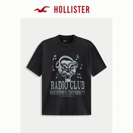 
HOLLISTER25 summer new American retro couple heavyweight cotton T-shirt men's and women's KI323-5012 black print S (175/92A)