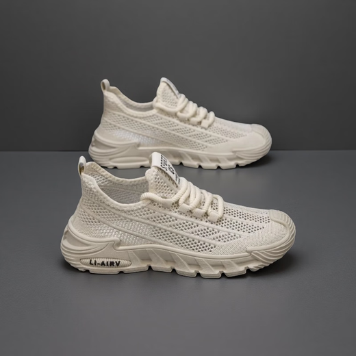 Pang Donglai DL [Recommended by Central Mother] Men's Shoes Summer 2025 New Mesh Breathable Flying Weaving Hollow Thin Mesh Shoes Men's Soft Sole Q9221 Beige [Upgraded Version] 40
