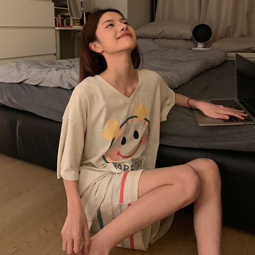 Pyjamas modal pour femmes avec double face portable Été Nouveau col en V + Col rond Shorts à manches courtes à manches