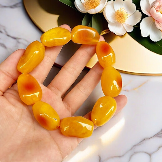 Giventy GEFIODEY natural Polish old beeswax bracelet men's original ore chicken oil yellow amber bracelet beeswax date beads yellow wax stone string about 22*28mm random original ore old yellow amber bracelet gift box