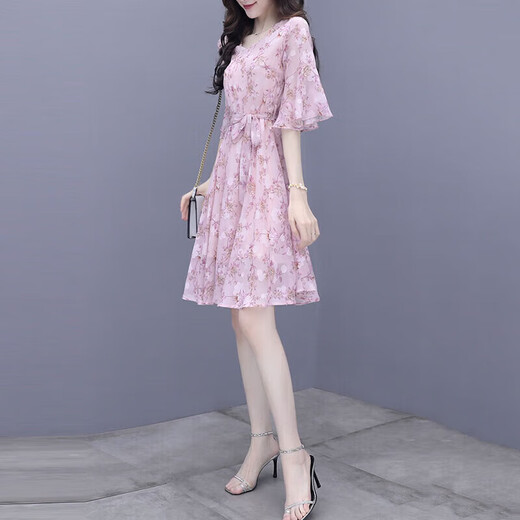 OLJ Robe de marque haut de gamme pour femmes 2025 Été Nouveau tempérament mince petite jupe florale rose 2xl