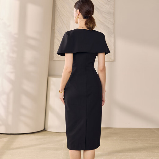 
ROEYSHOUSE Luoyi unique small shawl dress two-piece set 2025 summer new fashion slim fit set 12159 black S